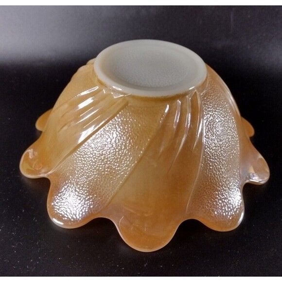 Fire King Lusterware Lotus Peach Bowl Trinket Dish Scalloped Edge Floral Vintage - Picture 2 of 5